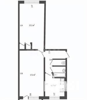2-к квартира, вторичка, 44м2, 1/5 этаж